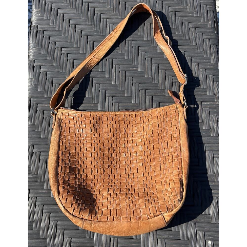 Vilenca Holland | Purse Shoulder Bag Brown Leather Basketweave Crossbody Zip - Picture 2 of 13
